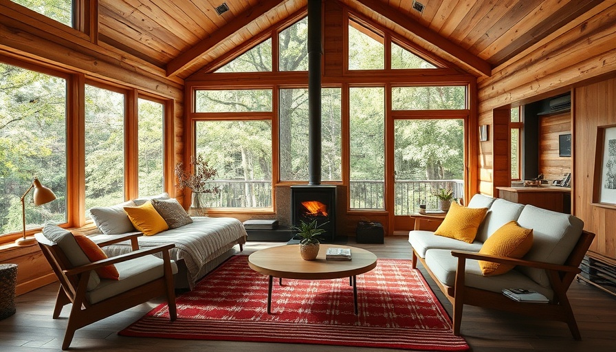 Pines Beach Cabin cozy living room with modern rustic decor.