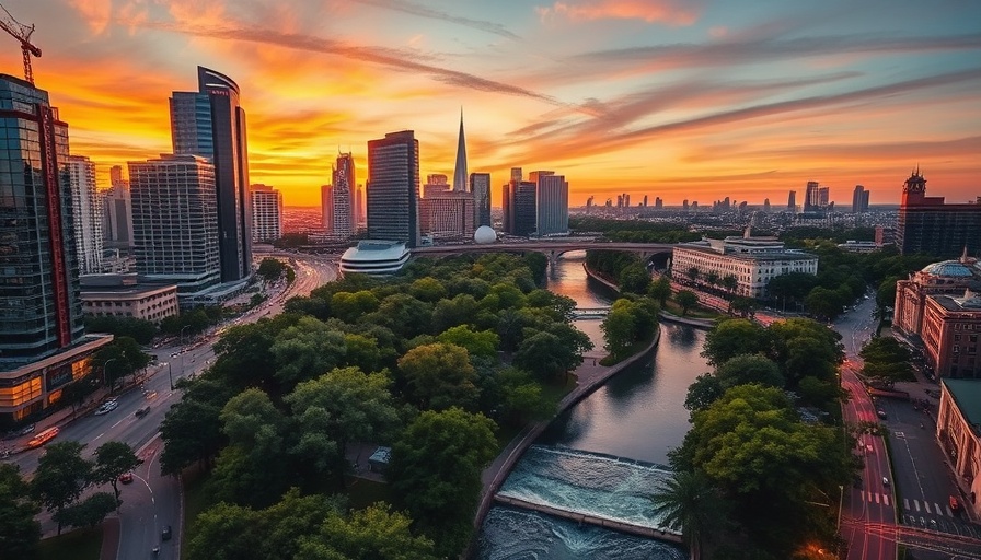 Cityscape highlighting housing markets expected to grow in 2025, sunset view.