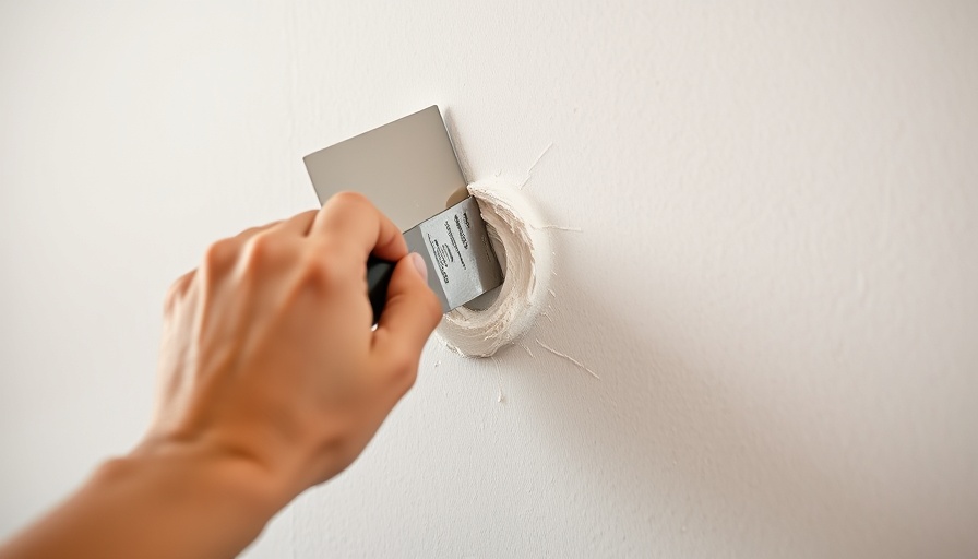 Close-up of fixing a hole in drywall with a putty knife.