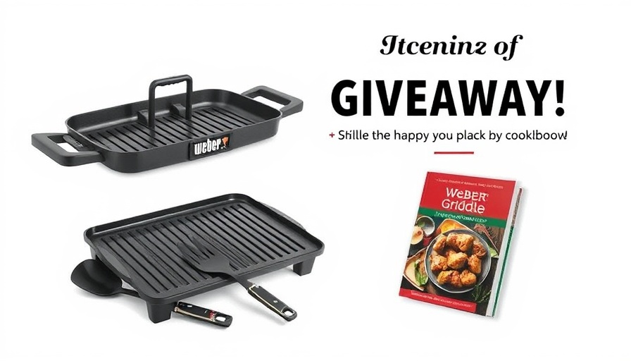 Promotional image for Project Griddle Giveaway featuring a Weber Griddle, cooking tools, and cookbook.