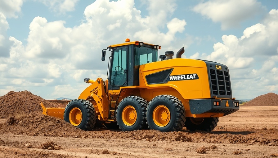 Compact wheel loader efficiently moving soil under clear sky.