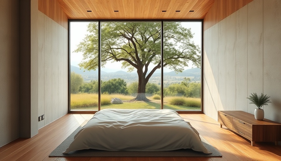 Minimalist bedroom design showcasing serene landscape view.