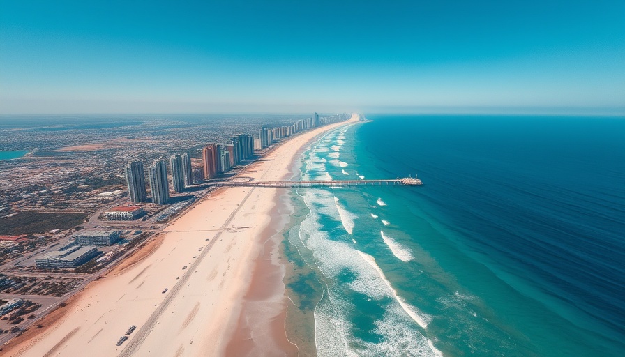 Aerial view of coastal city near ocean, highlighting rental market.