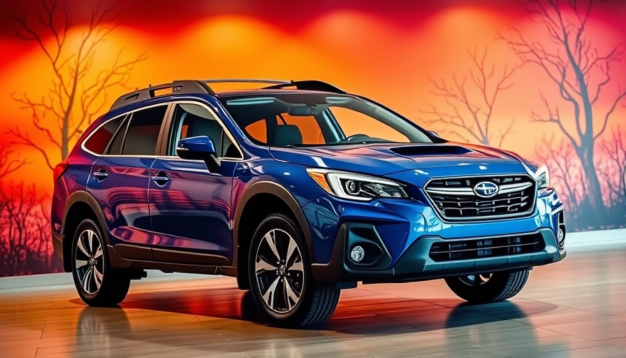Stylish Subaru Outback in vibrant display setting with artistic background.