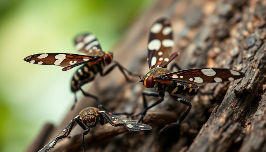 Close-up view of Spotted Lanternflies on tree trunk