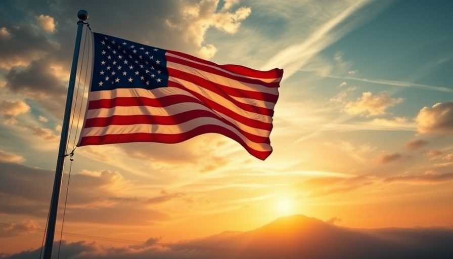 American flag waving during sunset; perfect for Memorial Day themes.
