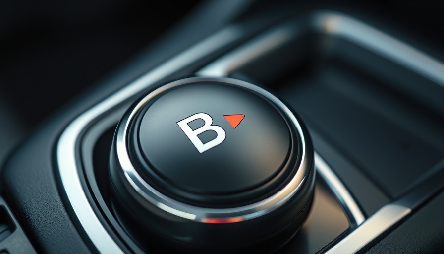 Close-up of gear shift with B highlighted in car.