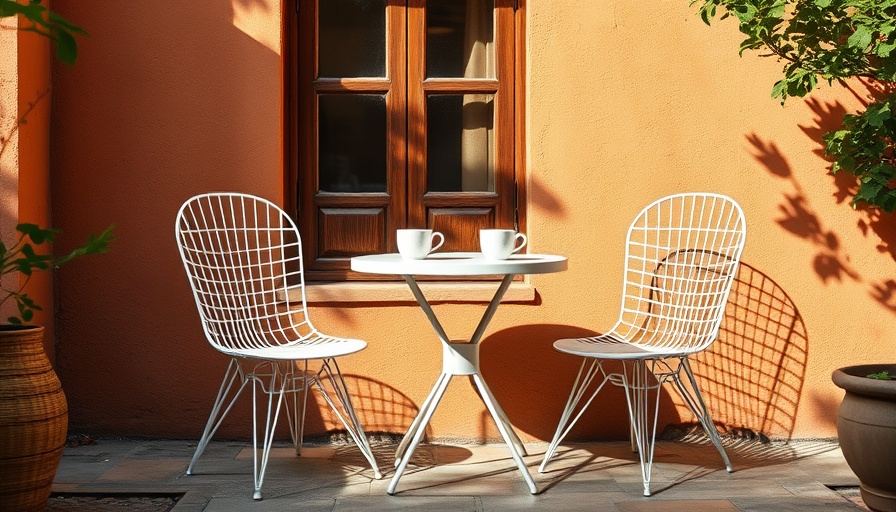 Al Fresco Dining Inspiration: Simple outdoor setup with white chairs and table.