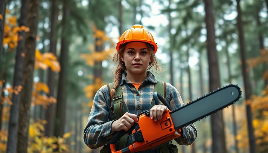 Young forest worker in an autumn forest, part of STIHL Made for America ad campaign.