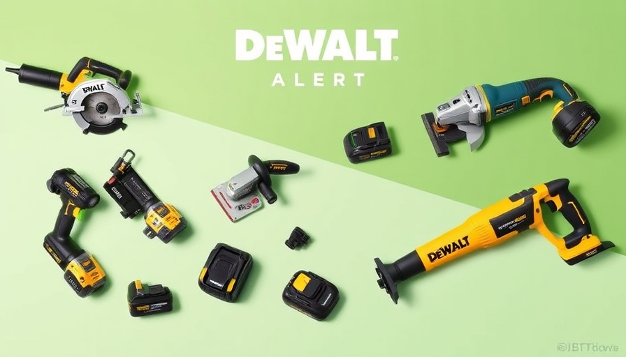Free DeWalt power tools at Lowe's promotional image with various tools.