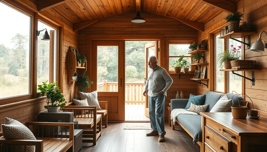 Rustic barn-turned-tiny home interior with wooden decor and garden view.