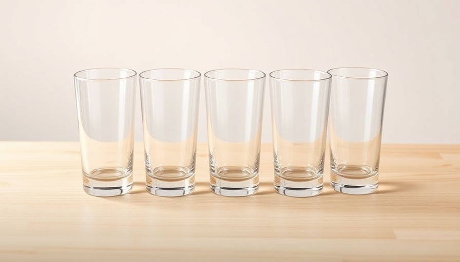 Elegant everyday drinking glasses on light wooden table.