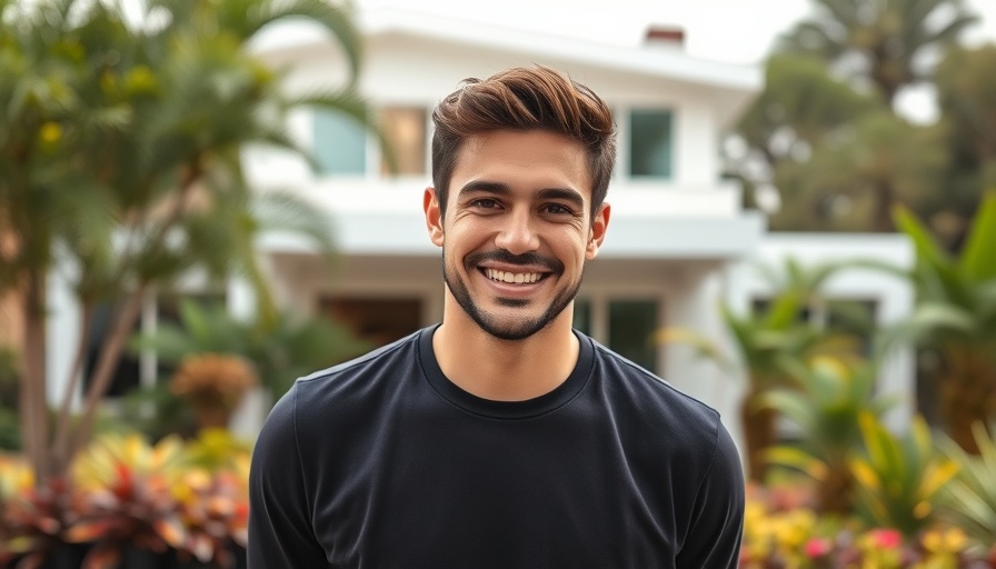 Smiling man highlighting real estate investors' confidence in lush garden setting.