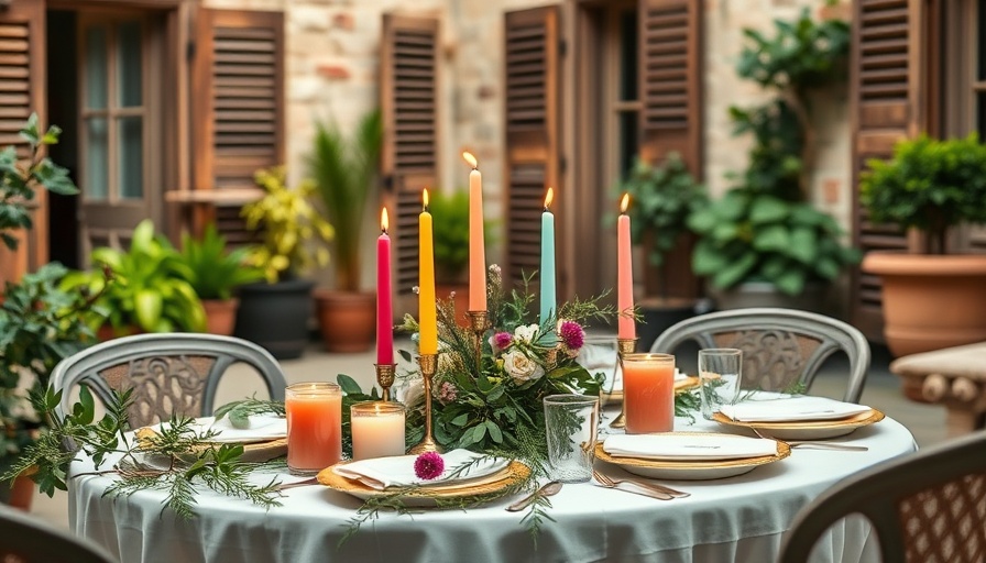 Charming midsummer table setting in a rustic courtyard for home design ideas.