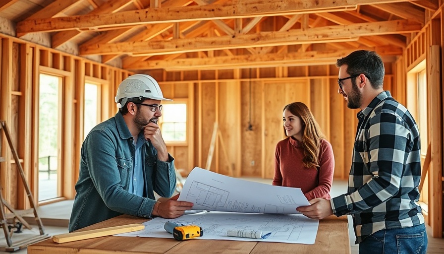 Homeowners discussing setback requirements with builder on site