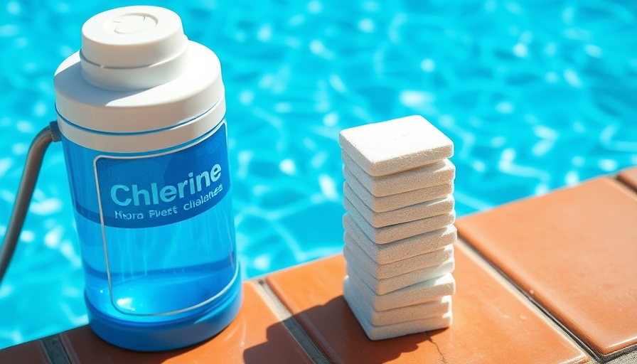 Chlorine tablets and dispenser for pool maintenance by the poolside.