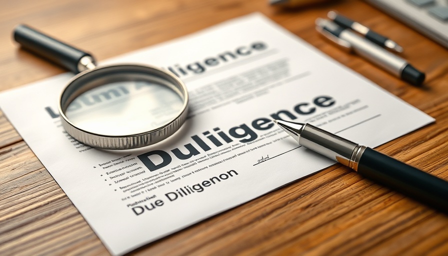 Close-up of due diligence documents with magnifying glass.