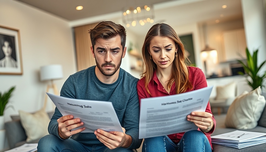 Frustrated couple reviewing home sale documents, costly home selling missteps.