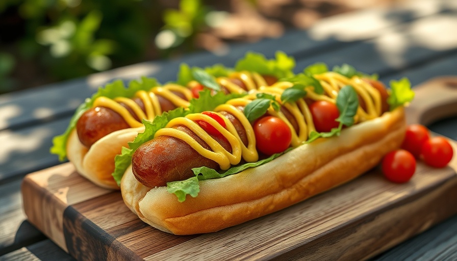 Chef-quality hot dogs with mustard and vegetables.