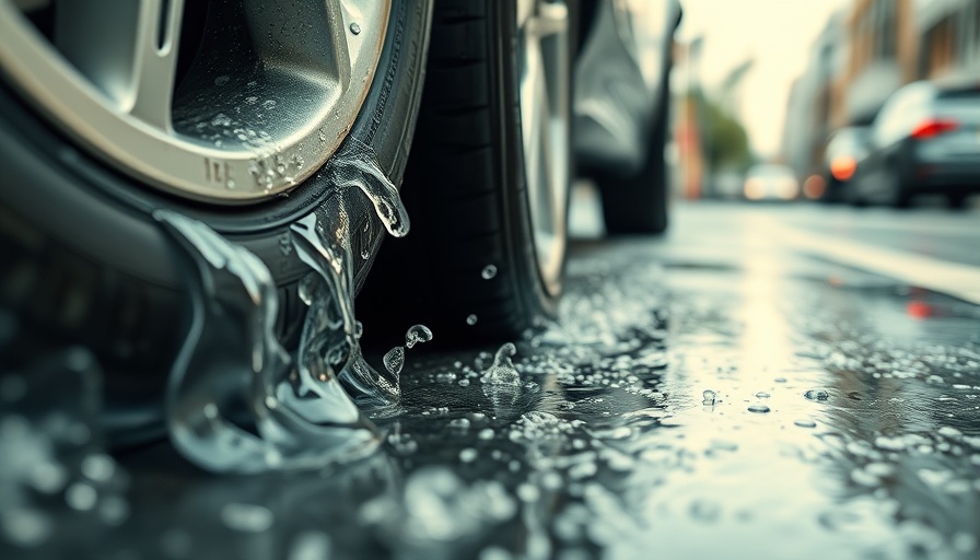 Car tire on wet road illustrating how to prevent hydroplaning.