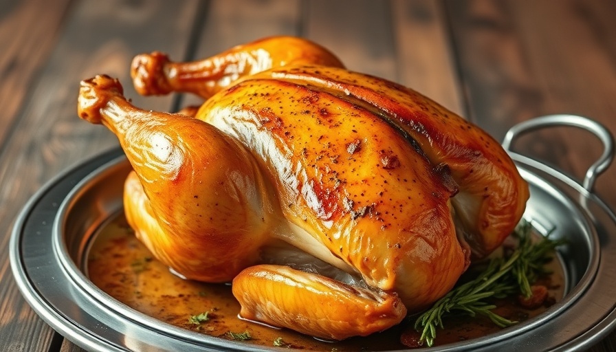 Roasted chicken with herbs on a metal tray, perfect for grilling recipes for July.
