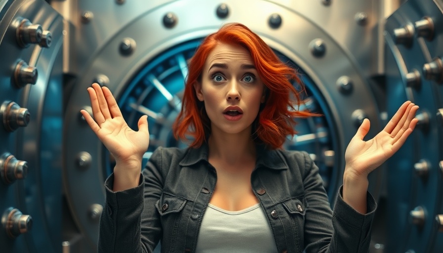 Excited woman in front of vault, concept of buying real estate without banks.