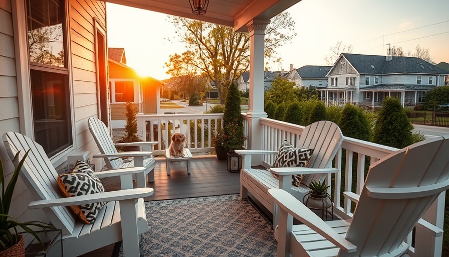 Polywood outdoor furniture on porch with sunset view.