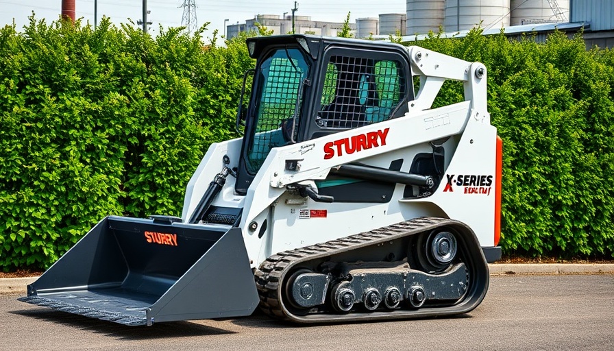 X-Series 4-in-1 bucket for skid steers on a parked track loader.