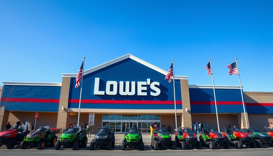 Lowe's Member Week Deals showcase vibrant store exterior with riding mowers.