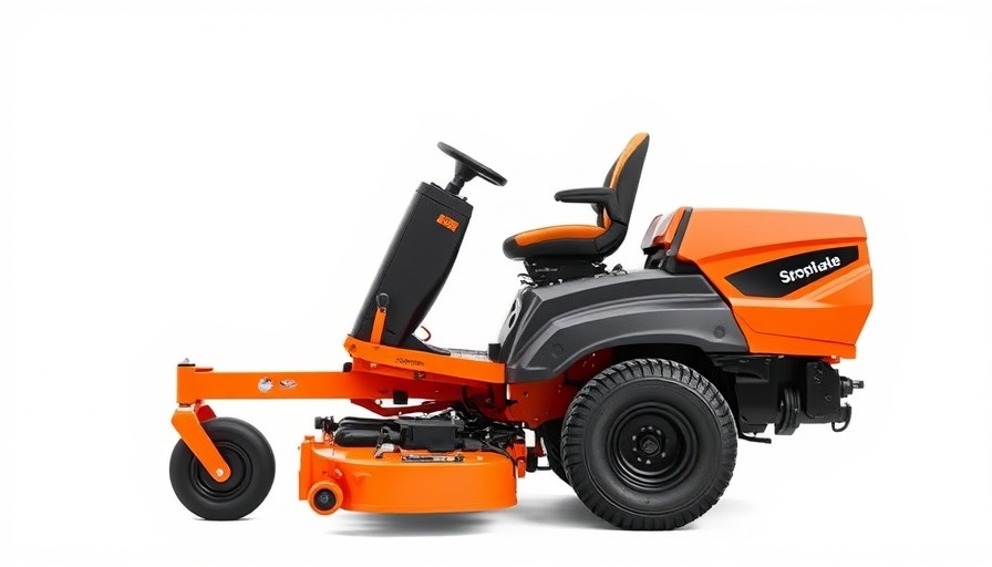 Modern zero-turn electric spreader with ergonomic seat and sturdy design.