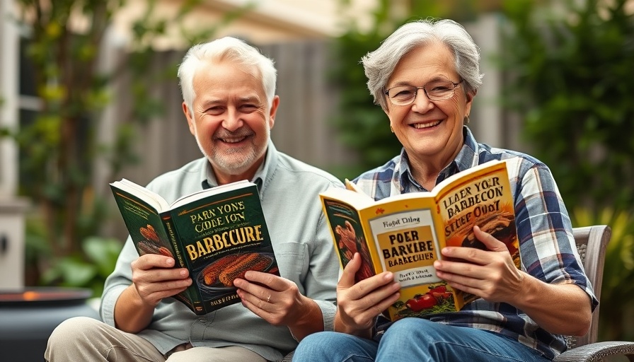 Middle-aged couple with barbecue books, part of global barbecue trail.
