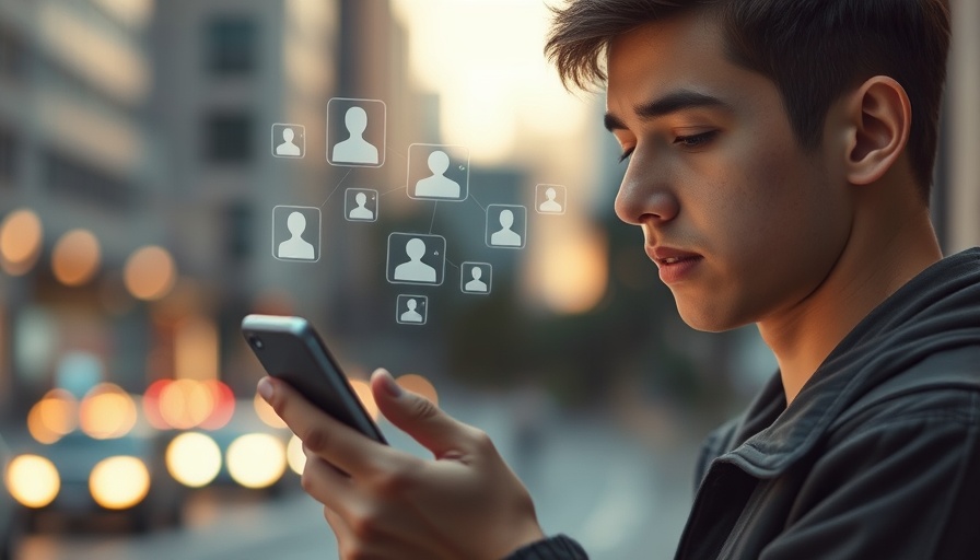 Young person using AI chat on a smartphone in a city setting.