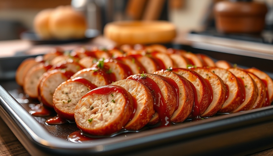 Sliced sausages with seasoning on a tray, ideal for summer cookout recipes.