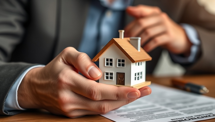 Close-up of a person handling real estate leads with a house model.
