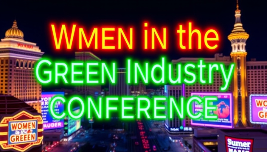 Women in the Green Industry Conference neon advertisement with Las Vegas skyline.
