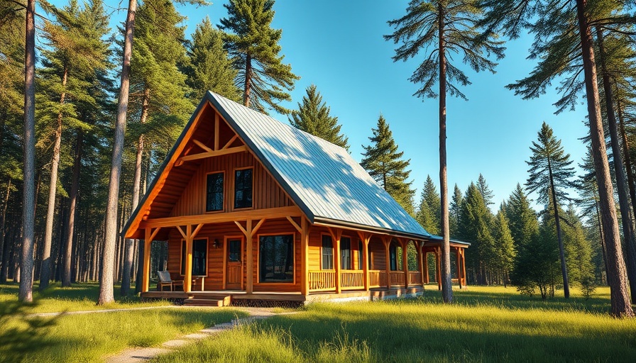 Hee Cabin amidst forest, showcasing low impact design and natural integration.