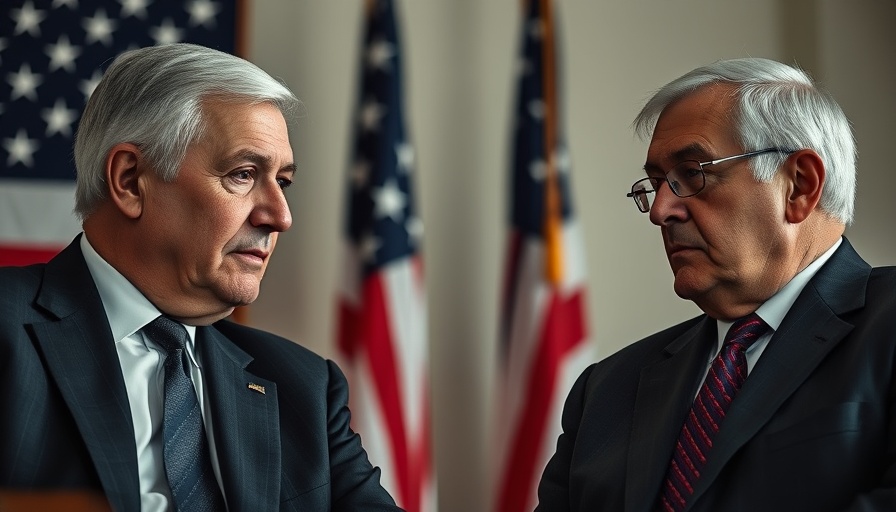 Prominent older men discussing financial matters with American flag background, related to 1% mortgage rates.