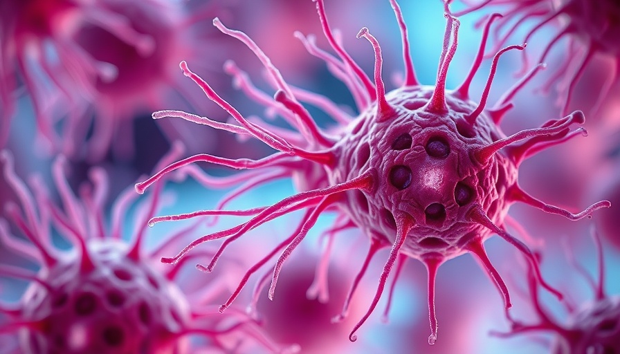 Intricate view of cancer cells with vivid extensions highlighting cellular structure, related to ocean biome cancer research.