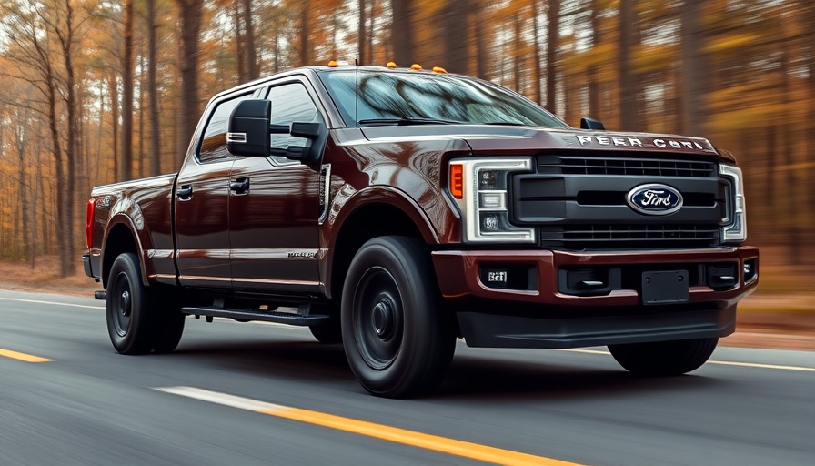 2026 Ford F-Series Super Duty driving on a road through a forest.