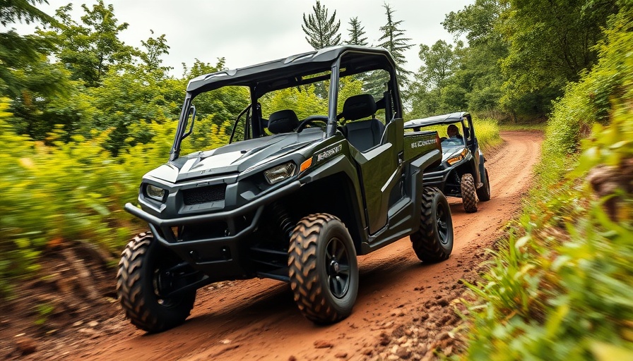 2026 Polaris General UTV navigating a dirt path with upgrades, lush greenery.