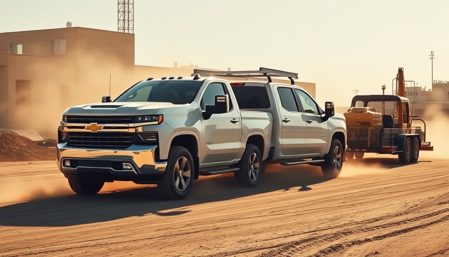 2026 Chevy Silverado 1500 towing equipment at construction site.