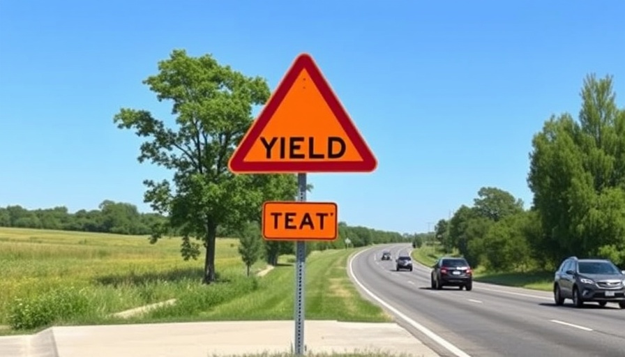 Yield sign illustrating right of way laws while driving on a rural road.
