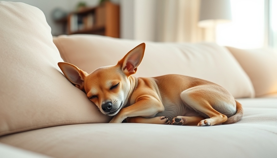 Calm Chihuahua sleeping on sofa in cozy living room, boy dog names inspiration.