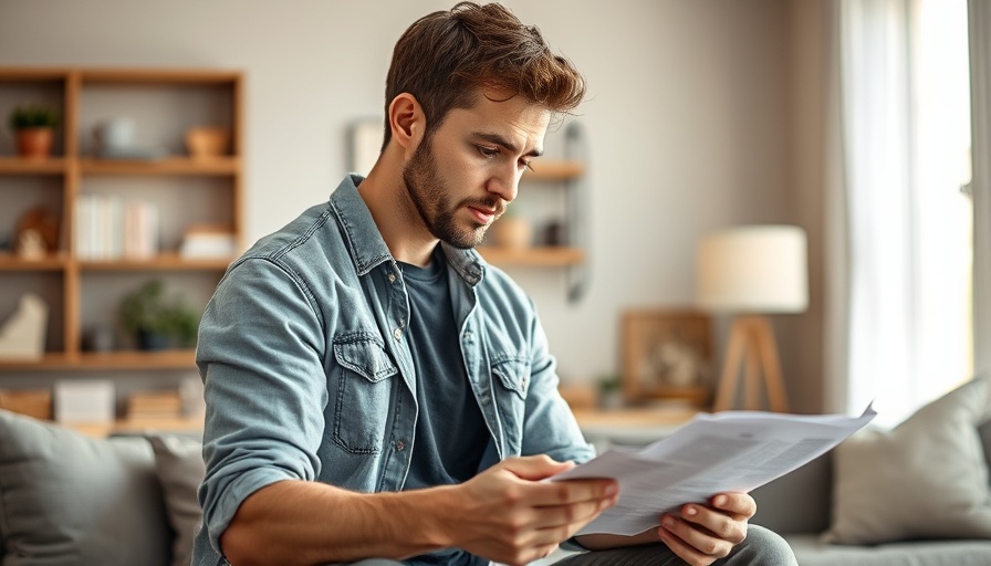 Young man analyzing documents for first-time rental property management.