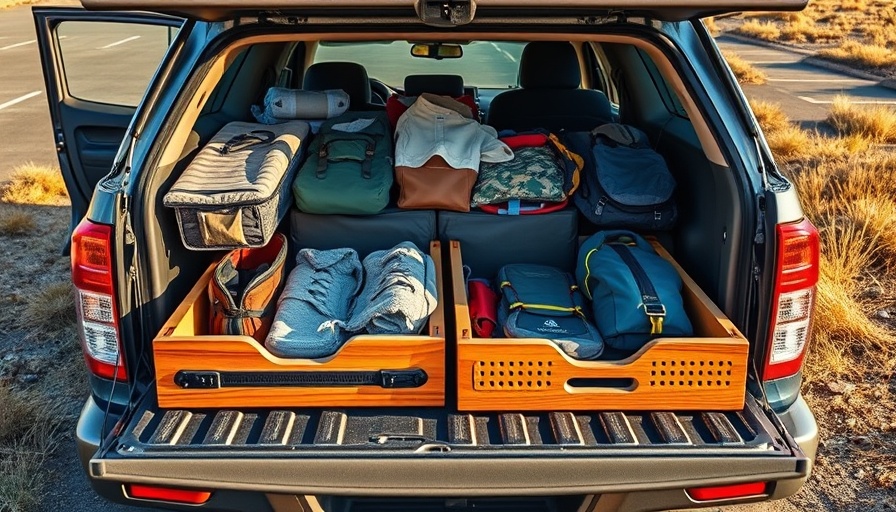 Organized truck bed drawers for camping in parking lot