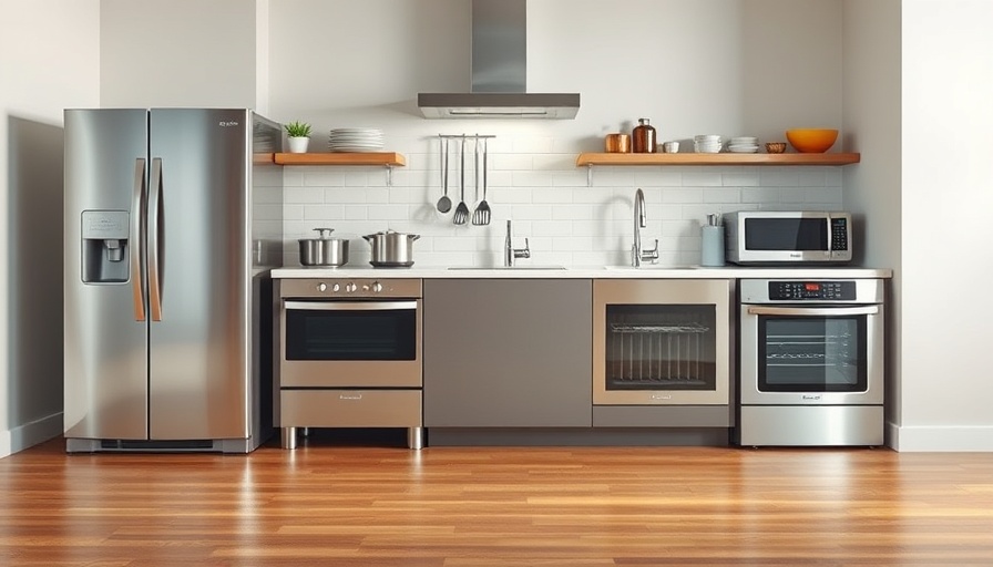 Modern kitchen appliances arranged on wooden floor, best time to buy appliances.