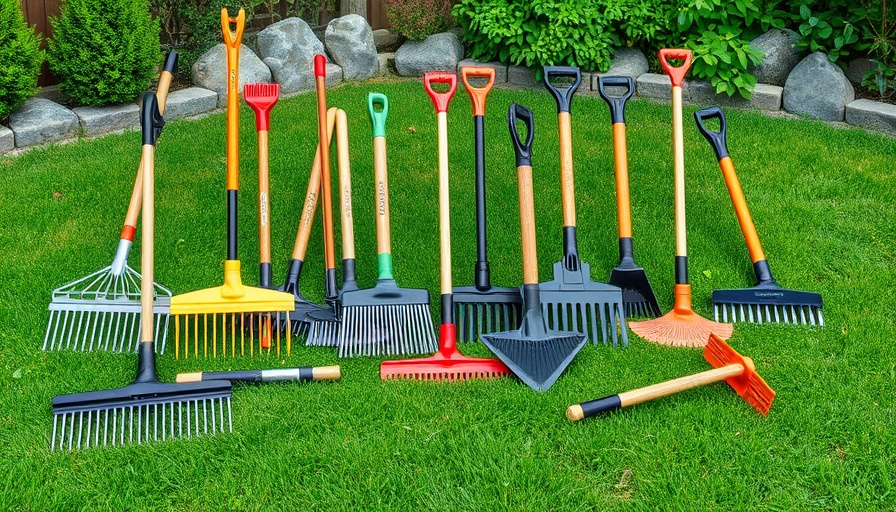A collection of the best dethatching rakes displayed on a lawn.