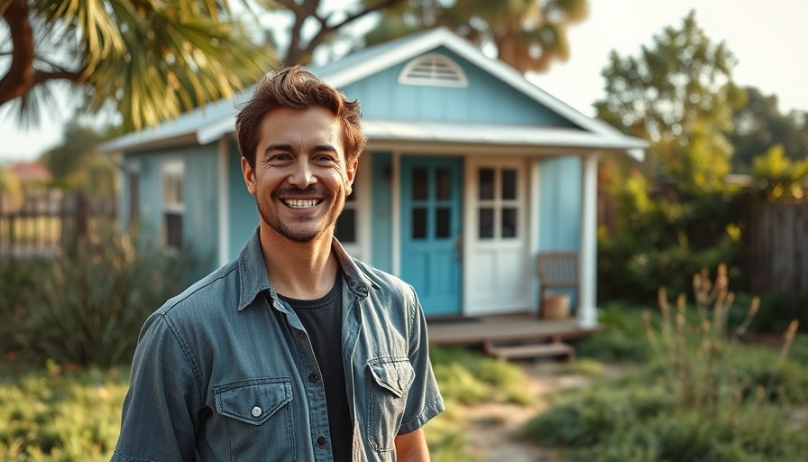 Man standing in front of a rustic house, showcasing tax-free real estate profits.