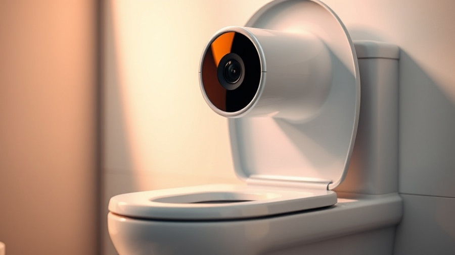 Futuristic health monitoring toilet camera in soft lighting.