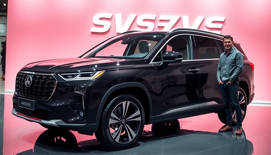Sleek SUV with a man, Luminar funding exhibition setting.